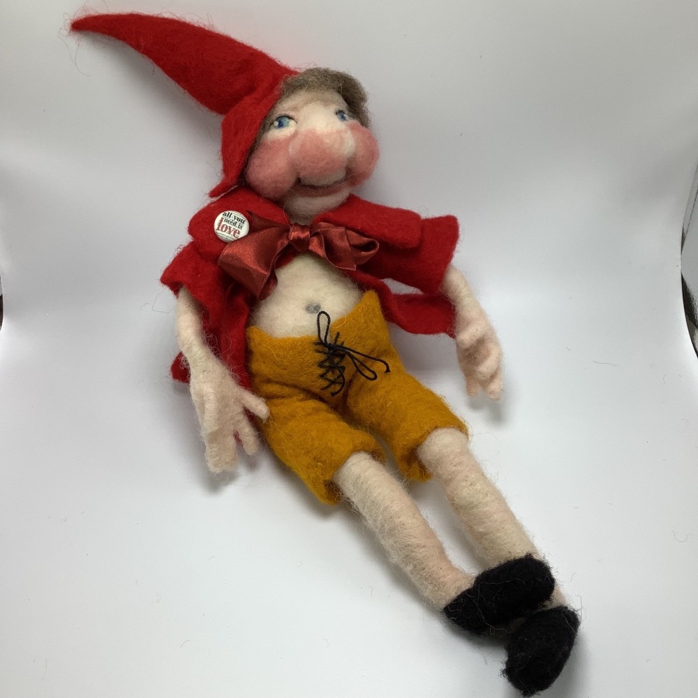 Handmade Needle Felted Wool Lady Gnome Doll‎ Big Nose Rosey Cheeks 20"
